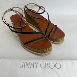 Jimmy Choo Womens Drive 60 Espadrilles Sandals Black Wrap Around Buckle 10 New